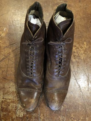 Men ' s Vintage Antique 1910s Edwardian Captoe Lace - Up Boots Shoes WWI Size 8 4