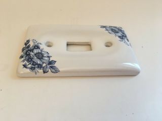 Vintage Ceramic Light Switch Single Toggle Plate Cover Blue Flowers on White 5