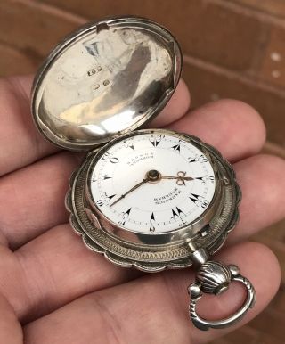 A Small Early Antique Solid Silver Full Hunter Verge / Fusee Pocket Watch,  1842.