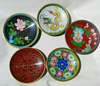 5 Vintage Chinese Cloisonne Dishes