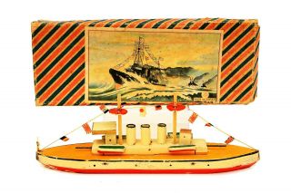 Rare Vintage Rising Sun Japanese Battleship Pre - War Wood Toy W/ Box