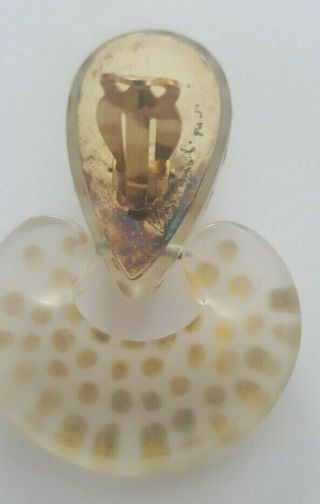 Vintage Patricia Von Musulin Frosted Lucite Gold Dot Doorknocker Clip Earrings 3