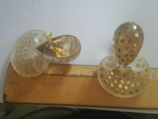 Vintage Patricia Von Musulin Frosted Lucite Gold Dot Doorknocker Clip Earrings 7