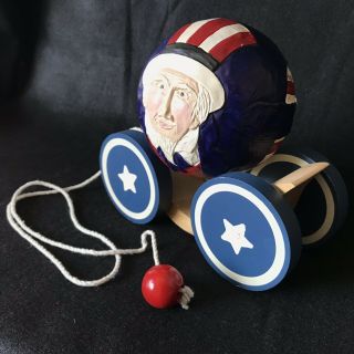 1988 Briere Design Studios Folk Art Roly Poly Pull Toy of “UNCLE SAM” 2
