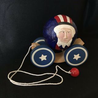 1988 Briere Design Studios Folk Art Roly Poly Pull Toy of “UNCLE SAM” 3