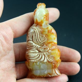 2.  8  Chinese Old Green Yellow Jade Hand - Carved Kwan - Yin Statue Pendant 0251