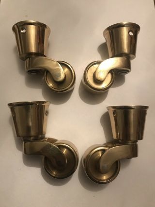 Set Of Four 1 1/4” Antique Style Brass Socket Cups Castors