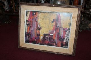 Vintage Abstract Oil Painting Mid Century Modern Framed Signed Colorful