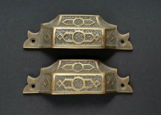 2 Antique Vintage Style Brass Victorian Apothecary Bin Pull Handles 4 9/16 " W.  A6