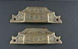 2 Antique Vintage Style Brass Victorian Apothecary Bin Pull Handles 4 9/16 