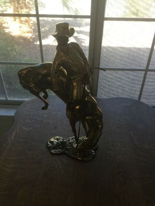 Vintage large brass horse Cowboy statue figurine horse statue 4