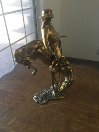 Vintage large brass horse Cowboy statue figurine horse statue 7