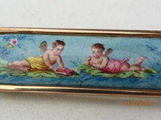 Antique Victorian 14k Gold & Hand Painted Enamel Angels Brooch Pin