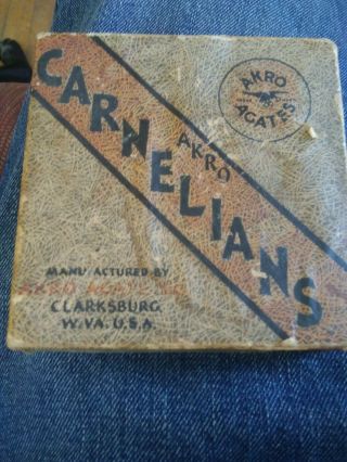 Marbles: Vintage Akro Agate Box Of Carnelians Oxblood