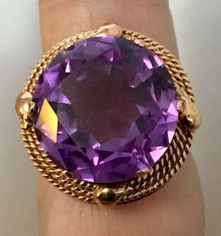Vintage Large Faceted Deep Purple Amethyst And 14k Gold Cocktail Ring