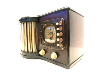 VINTAGE OLD 1939 ANTIQUE RESTORED CLASSIC ZENITH TUBE RADIO GLASS RODS & PLAYING 6