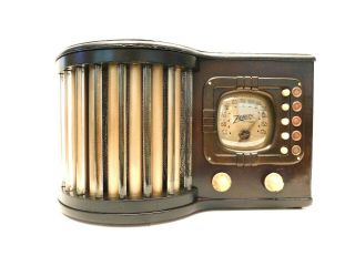 VINTAGE OLD 1939 ANTIQUE RESTORED CLASSIC ZENITH TUBE RADIO GLASS RODS & PLAYING 7