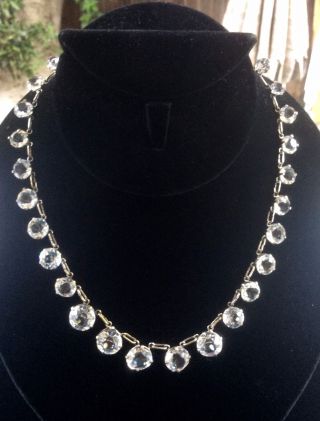 Antique Vintage Art Deco Open Back Clear Rock Crystal Graduated Necklace