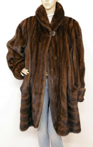 Real Mink Fur Dark Chestnut Brown Jacket Swing Coat 10 - 12 - 14 - 16 Uk/xl Visone