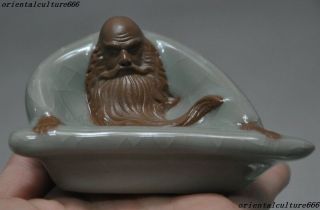 Chinese Yixing Zisha Pottery Porcelain Arhat Bodhidharma Dharma Buddha Statue