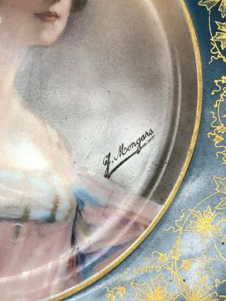 Sevres France Blue Gold Leaf Border Female Portrait Plate Artist Signed 8 3/8 