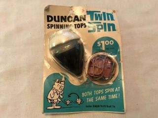 Duncan Twin Spin Spinning Top 1950’s,  Package,  Rare Navy Blue Color