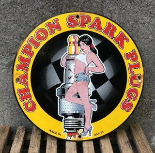 Vintage Champion Spark Porcelain Sign Oil Gasoline Pump