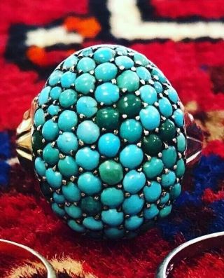 Victorian 14k Gold And Turquoise Seed Cocktail Ring Beautifully Done