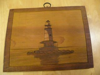 Vintage Cape Cod Lighthouse Carved Wood Wall Art Signed Somers " 80 "