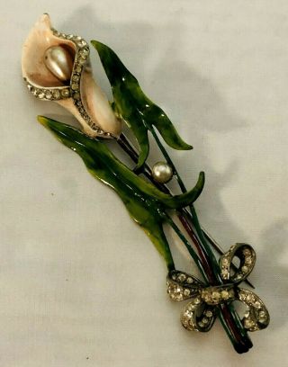 Fabulous Large Enameled Staret Vintage Calla Lily Figural Brooch