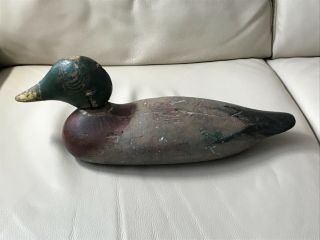Antique “mason” Mallard Drake Duck Decoy,  1920’s,  Paint Removable Headi