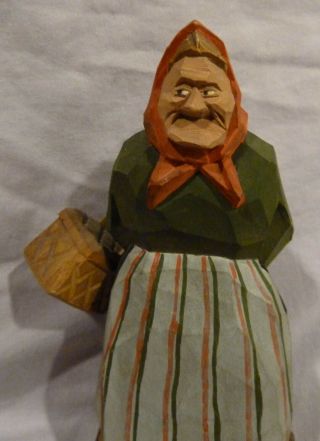 SWEDISH HAND CARVING - OLD LADY W/BASKET - NILS GUNNARSSON - 1945 - ARTIST SIGNED 2