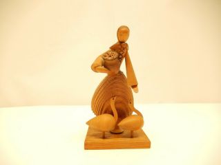 Vintage Hand Made Wooden Folk Art " Goose Girl " Figure Made In Poland Fedorowicz