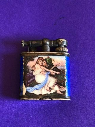 Antique Austrian Pocket Cigarette Lighter,  Circa 1910 Sterling And Enamel
