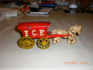 Vintage Antique Cast Iron Horse Drawn Ice Wagon