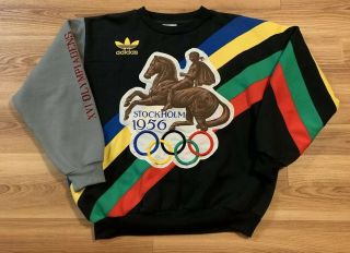Vintage 80’s Adidas Olympics Sweatshirt Large Stockholm 1956 Helsinki 1952 Rare