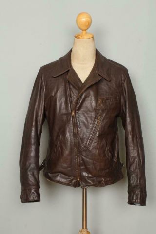 Vtg 1930s Ralphs Pugh Steerhide Bootlegger Half Belt Leather Jacket S/m