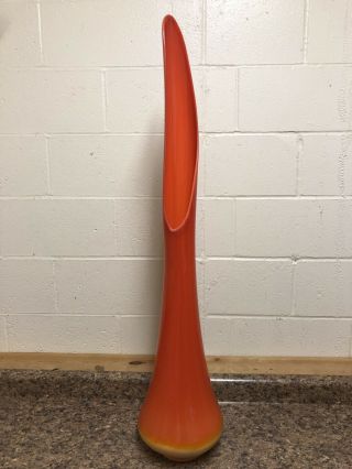 Vintage Le Smith Extra Large Orange Mid Century Modern Swung Floor Vase 43 "