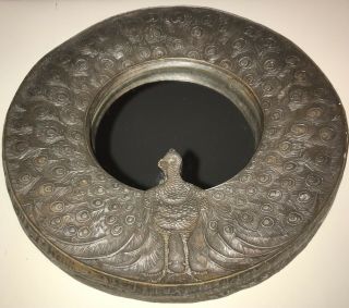 Vintage Peacock Small Round Wall Mirror,  Unusual - Art Deco Vibes,