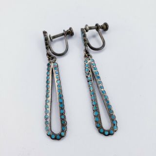 Vintage Screwback Zuni Turquoise Inlay Dangle Earrings