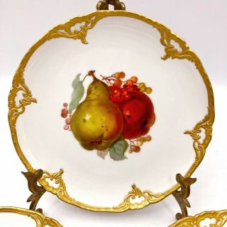 6 Berlin KPM Porcelain Fruit Plates - Raised Gilt,  Fruit Theme,  Antique - 7.  5 
