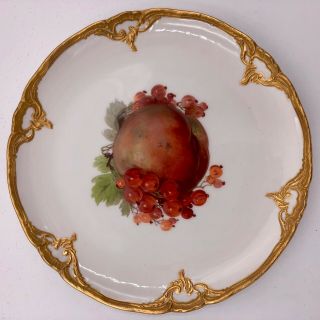 6 Berlin KPM Porcelain Fruit Plates - Raised Gilt,  Fruit Theme,  Antique - 7.  5 