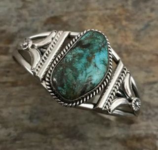 Vintage Old Pawn Native American Sterling Silver Turquoise Cuff Bracelet.  M A S