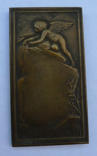 Antique French Art Nouveau Bronze signed Medal Plaque Vintage Nude Nue lady 2