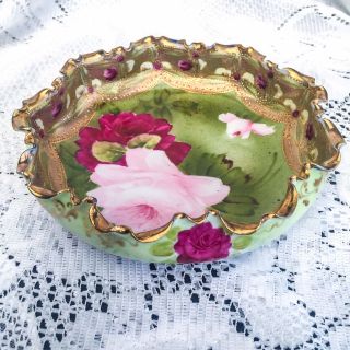Antique I E & C Co Japan Hand Painted Porcelain Rose Bowl Nippon Era Circa 1900