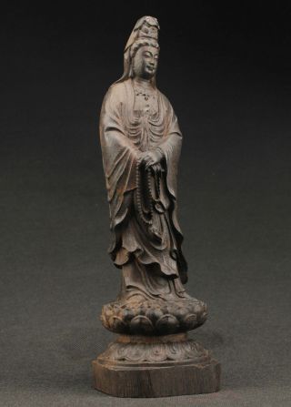 Big Decorated Handwork Ebony Wood Carved Kwan - Yin Statue