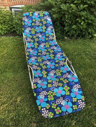 Vtg Kettler Aluminum Folding Chaise Lounge Lawn Chair Cot Mod Floral Baumwolle