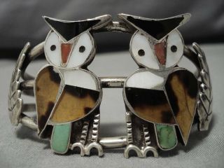 Huge Vintage Navajo Green Turquoise Sterling Silver Owl Bracelet Old
