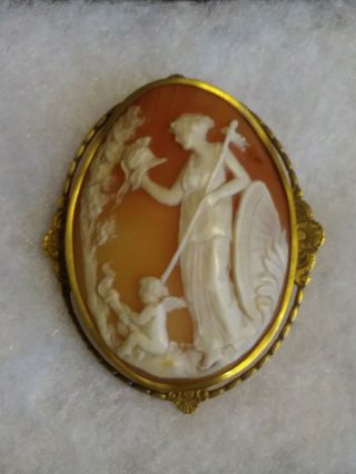 Antique Vintage 14k Large Cameo Pin Brooch Angel And Goddess