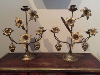 A Antique Late 19th Century Cast Brass Candle Holders